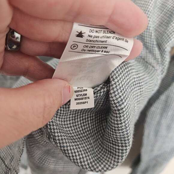 Vince Button Down Shirt Medium Houndstooth 100% Linen Long Sleeve Classic Fit - Picture 5 of 8